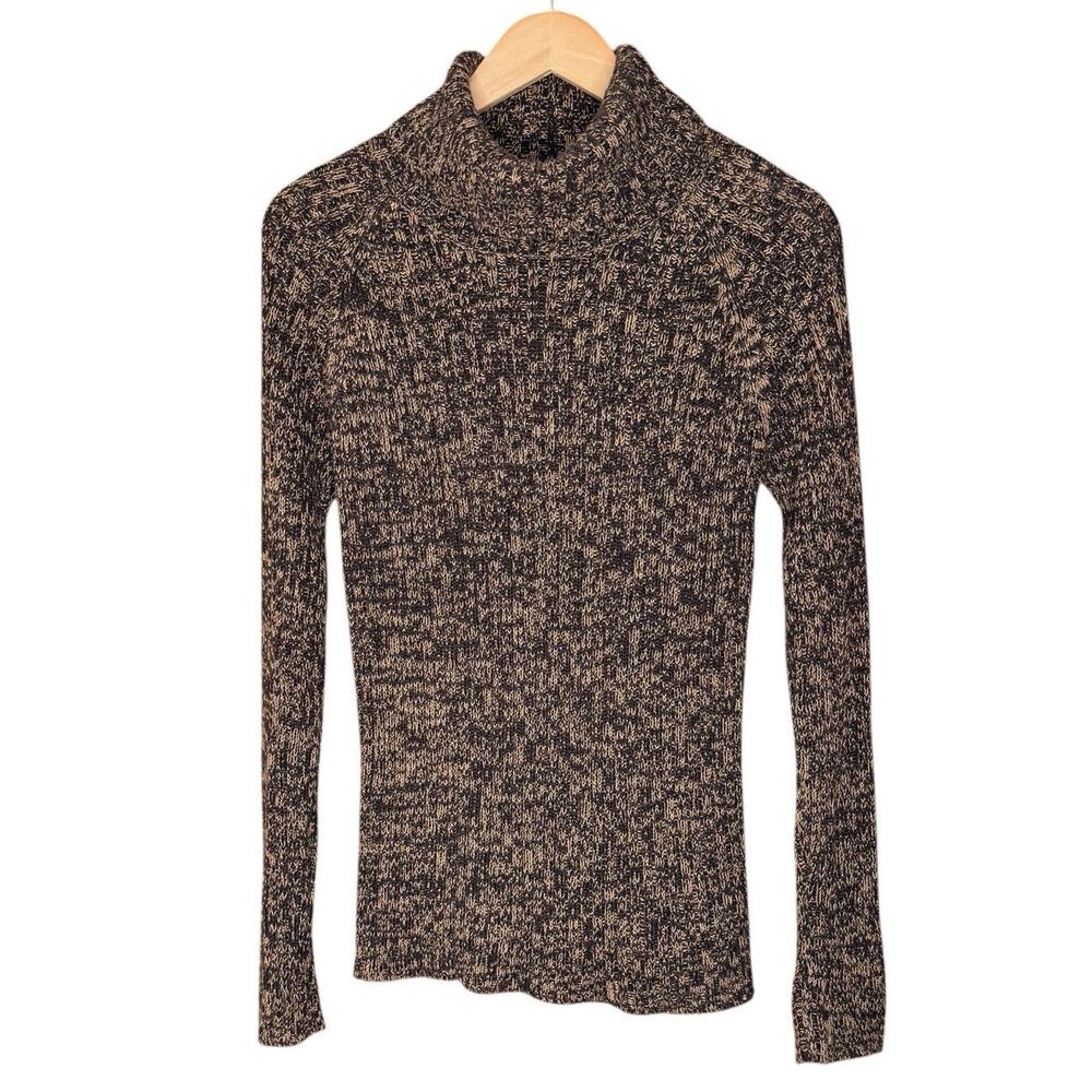 One Step Up Brown Turtleneck Sweater L Ramie Cotton Marled Knit Cozy Classic